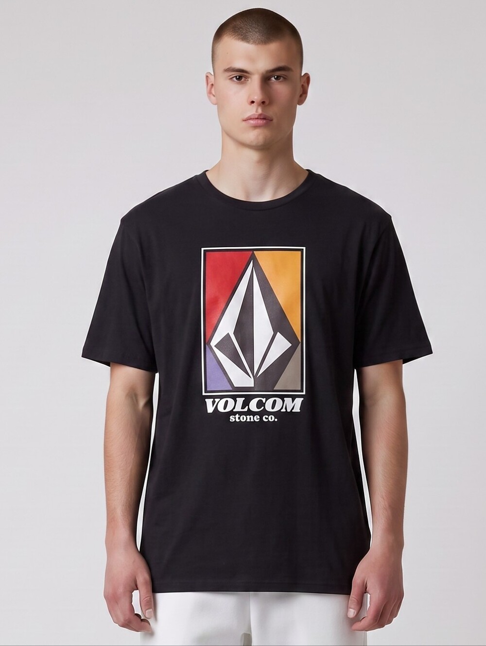Vintage Volcom Black Short‑Sleeve Tee with Multicolor Stone Logo